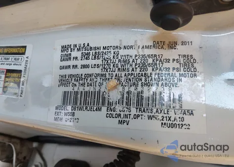 2011 Mitsubishi Endeavor z USA, uszkodzony, nr VIN 4A4JN2AS6BE032239